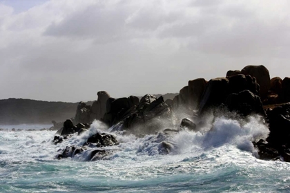 Picture of STRONG WAVES CRASHING THE BLACK ROCKS