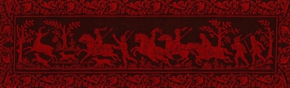 Picture of HUNTING SCENE ON SARDINIAN TRADITIONAL TAPESTRY IN BLACK AND RED