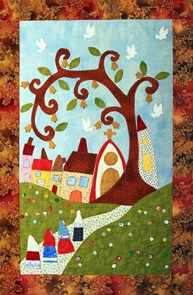 Picture of COUNTRY PATCHWORK WITH TREE, CHURCH AND HOUSES