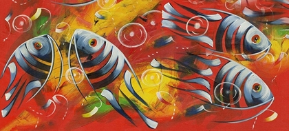 Picture of BLUE FISHES ON RED