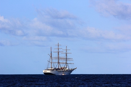 Picture of THREE-TREE SAILING SHIP IN THE BLUE SEA
