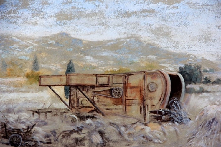 Picture of OLD GRAIN HARVESTER ON A MURAL PAINTING 
