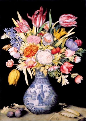 Picture of CHINESE VASE, VARIED FLOWERS, PRUNES