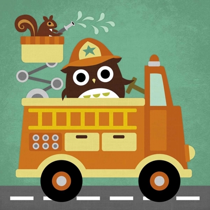 Picture of OWL IN FIRETRUCK AND SQUIRREL