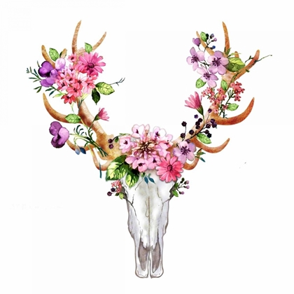 Picture of RUSTIC DEER SKULL WITH FLOWERS