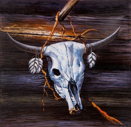 Picture of HANGED SKULL ON A WOOD WALL