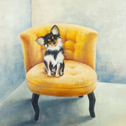 Picture of LITTLE DOG ON A YELLOW ARMCHAIR