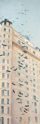 Picture of BIRDS FLYING IN FRONT OF A BUILDING