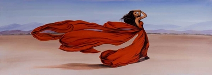 Picture of WOMAN LONG RED DRESS IN THE DESERT