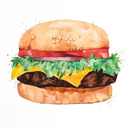 Picture of WATERCOLOR ALL DRESSED CHEESEBURGER
