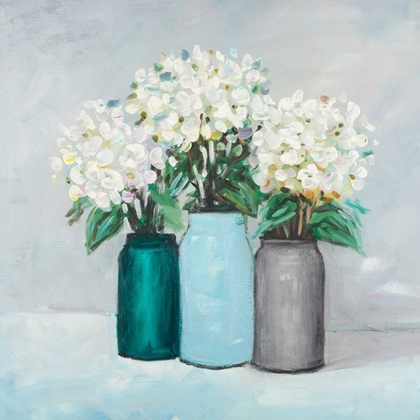 Picture of HYDRANGEA FLOWERS IN BLUE VASES