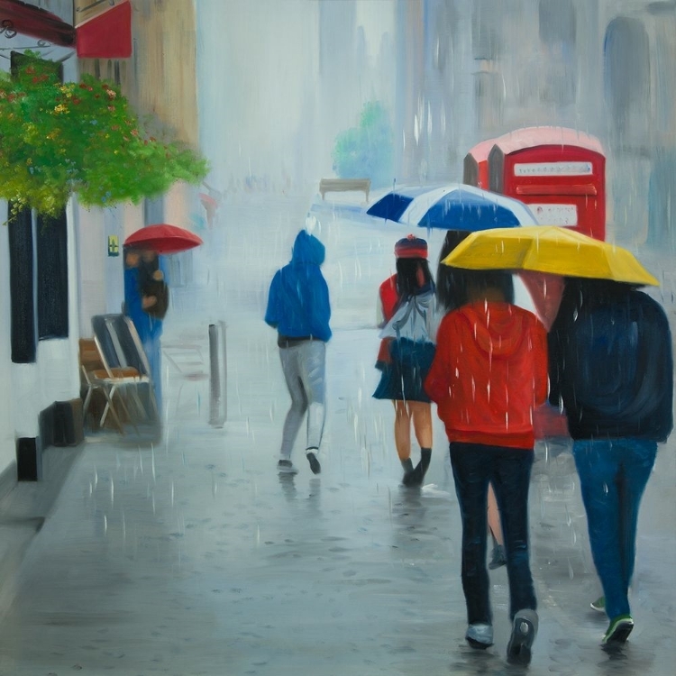 Picture of PEOPLE WALKING UNDER UMBRELLA BY A RAINY DAY