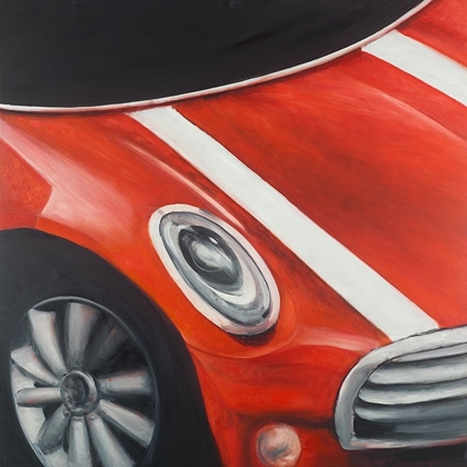 Picture of RED CAR WITH WHITE STRIPES CLOSEUP