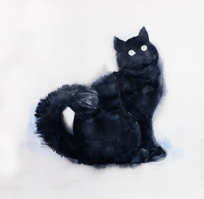 Picture of FURRY BLACK WATERCOLOR CAT