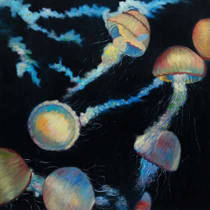 Picture of COLORFUL JELLYFISHES IN THE DARK