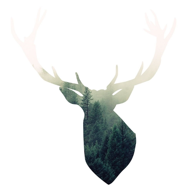 Picture of DEER HEAD WITH GREEN LANDSCAPE SHAPE