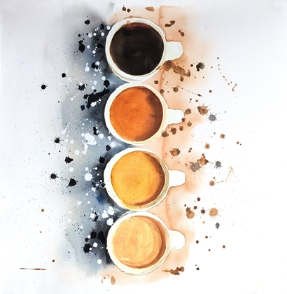 Picture of FOUR CUPS OF COFFEE WITH PAINT SPLASH