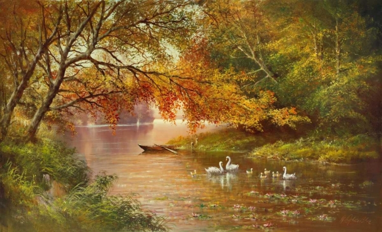 Picture of SWAN FAMILY IN AUTUMN