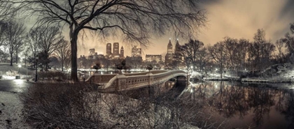 Picture of CENTRAL PARK BOW BRIDGE WITH MANHATTAN SKYLINE, NEW YORK