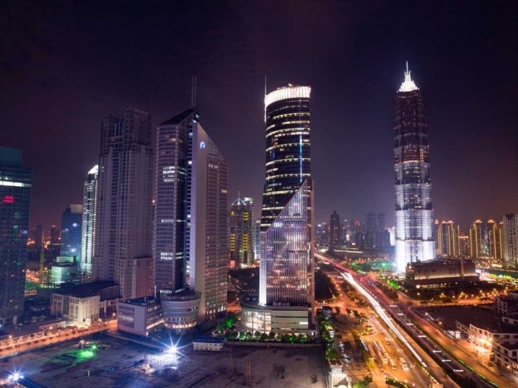 Picture of ELEVATED VIEW OF SKYSCRAPERS AT NIGHT, SHANGHAI