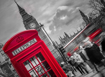 Picture of LONDON HOUSES OF PARLIMENT TELEPHONE BOX AND STORMY CLOUDS