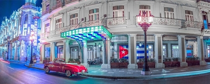 Picture of VINTAGE CAR OUTSIDE HOTEL INGLATERA, HAVANA, CUBA, FTBR 1850