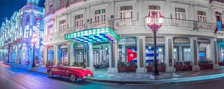 Picture of VINTAGE CAR OUTSIDE HOTEL INGLATERA, HAVANA, CUBA, FTBR 1850