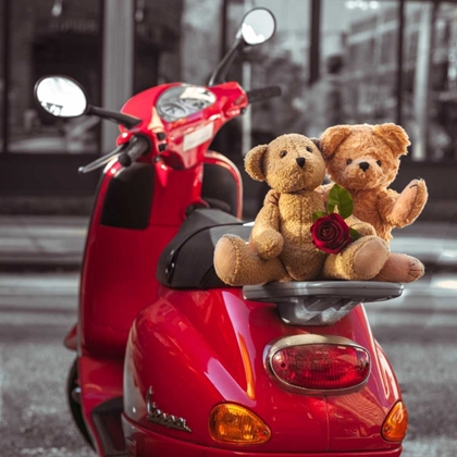 Picture of TEDDY BEARS WITH RED ROSE ON A SCOOTER, NEW YORK