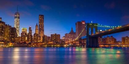 Picture of EVENING SHOT OF LOWER MANHATTAN SKYLINE AND BROOKLYN BRIDGE, NEW YORK