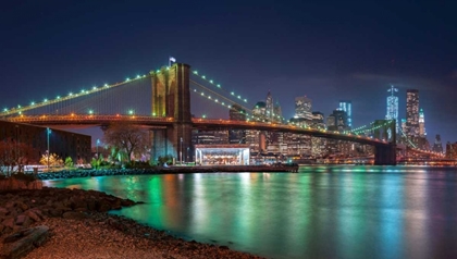 Picture of EVENING SHOT OF BROOKLYN BRIDGE AND LOWER MANHATTAN SKYLINE, NEW YORK