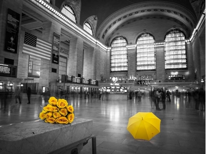 Picture of BUNCH OF YELLOW ROSES AND UMBRELLA IN GRAND CENTRAL TERMINAL, NEW YORK