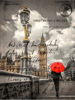Picture of TOURIST WITH AN UMBRELLA ON WESTMINSTER BRIDGE, LONDON, UK