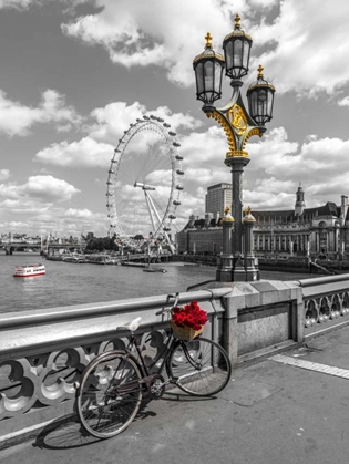 Picture of BICYCLE WITH BUNCH OF FLOWERS ON WESTMINSTER BRIDGE, LONDON, UK