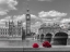 Picture of BUNCH OF ROSES AND HAT ON THAMES PROMENADE AGAISNT BIG BEN, LONDON, UK