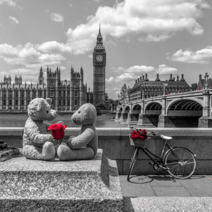Picture of TEDDY BEARS WITH RED ROSE AGASINT WESTMINSTER ABBY, LONDON, UK