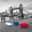 Picture of COLORFUL UMBRELLAS ON PROMENADE NEAR TOWER BRIDGE, LONDON, UK