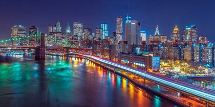 Picture of STRIP LIGHTS ON STREETS OF MANHATTAN BY EAST RIVER, NEW YORK