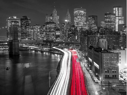 Picture of STRIP LIGHTS ON STREETS OF MANHATTAN BY EAST RIVER, NEW YORK