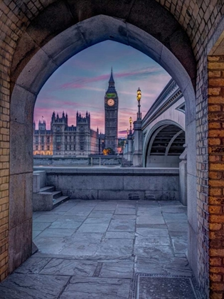 Picture of VIEW OF WESTMINSTER ABBY AND BIG BEN FROM THAMES PROMENADE ARCH, LONDON, UK