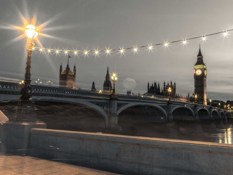 Picture of WESTMINSTER BRIDGE AND BIG BEN FROM THAMES PROMENADE, LONDON, UK