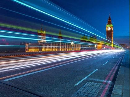 Picture of WESTMINSTER ABBY AND BIG BEN WITH STRIP LIGHTS, LONDON, UK