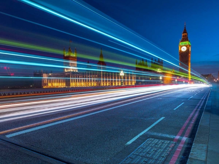 Picture of WESTMINSTER ABBY AND BIG BEN WITH STRIP LIGHTS, LONDON, UK