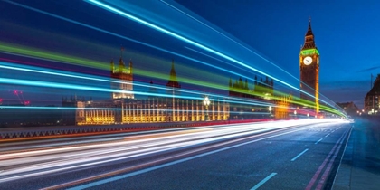 Picture of WESTMINSTER ABBY AND BIG BEN WITH STRIP LIGHTS, LONDON, UK