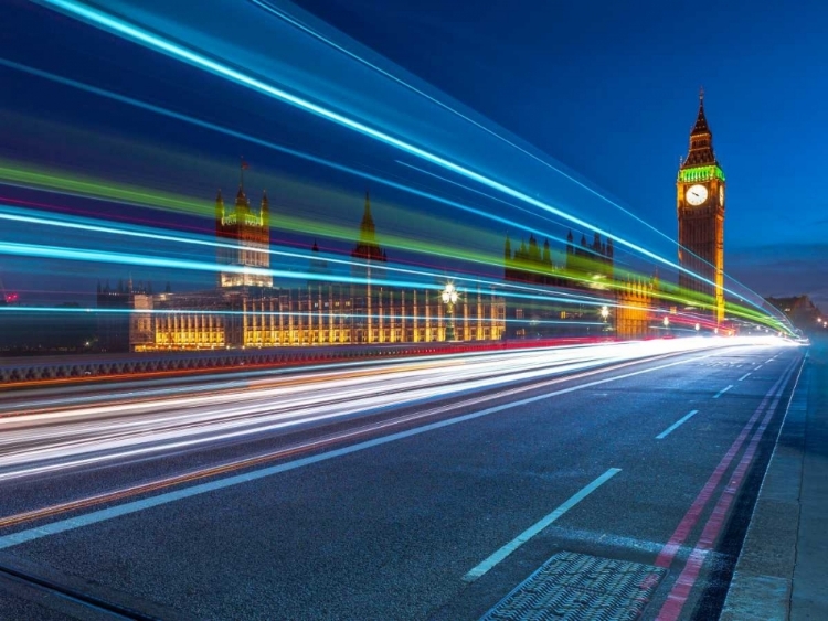 Picture of WESTMINSTER ABBY AND BIG BEN WITH STRIP LIGHTS, LONDON, UK