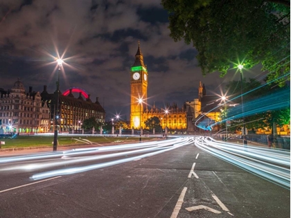 Picture of WESTMINSTER ABBY AND BIG BEN WITH STRIP LIGHTS, LONDON, UK