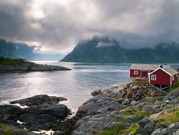 Picture of FISHING HUTS ON THE WATERFRONT, LOFOTEN, NORWAY