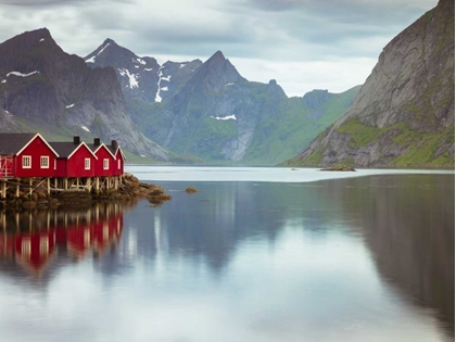 Picture of FISHING HUTS ON THE WATERFRONT, LOFOTEN, NORWAY