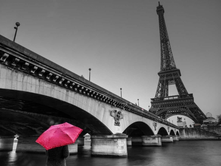 Picture of BRIDGE OVER RIVER SIENE WITH EIFFLEL TOWER IN BACKGROUND, PARIS, FRANCE