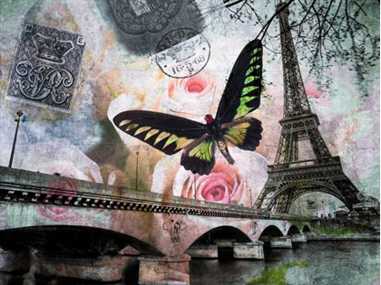 Picture of EIFFEL TOWER WITH BUTTERFLY AND ROSES OVERLAY