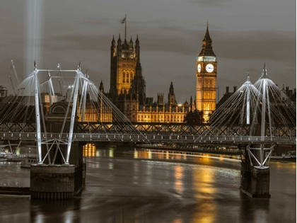 Picture of EVENING VIEW OF GOLDEN JUBILEE OVER RIVER THAMES WITH WESTMINSTER ABBY